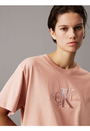 Camiseta Beige Holgada Con Monograma Calvin Klein
