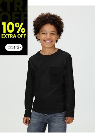 Camiseta Negra Para Niño De Manga Larga Con Bolsillo En El Pecho Calvin Klein Calvin Klein