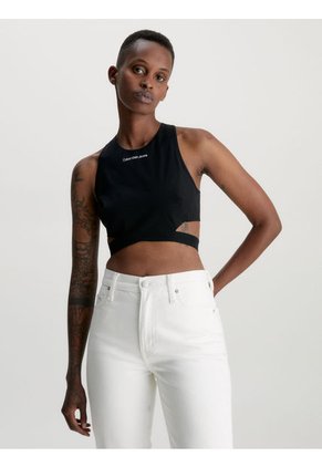 Crop Top Negro Con Recorte Y Cierre En La Espalda Para Mujer Calvin Klein