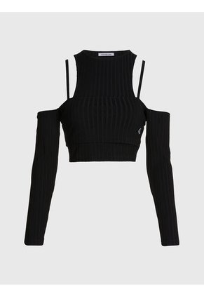 Top Recortado De Doble Capa Negro Mujer Negro Calvin Klein