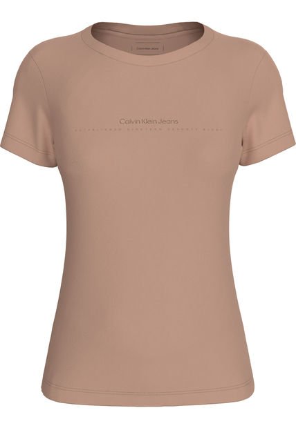 Camiseta Beige Slim Con Logo Calvin Klein