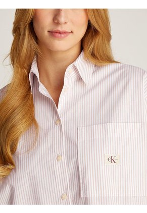 Camisa Rosa Holgada De Rayas De Popelín En Algodón Calvin Klein
