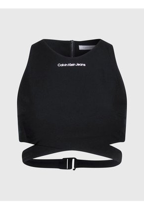 Crop Top Negro Con Recorte Y Cierre En La Espalda Para Mujer Calvin Klein