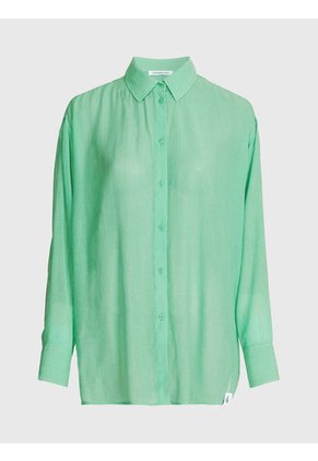 Blusa Con Espalda Dividida De Rayón Arrugado Mujer Verde Calvin Klein