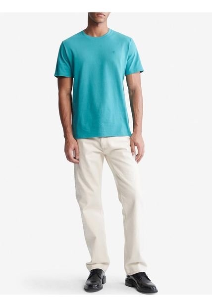 Camiseta Azul Con Monograma Bordado Calvin Klein