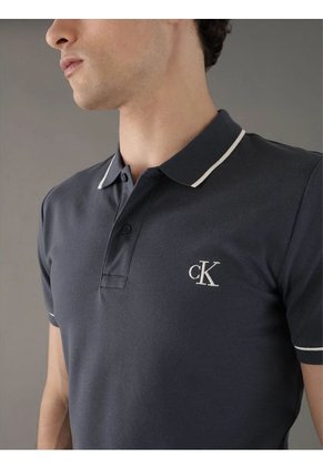 Polo Azul Slim Con Ribete En Contraste Calvin Klein