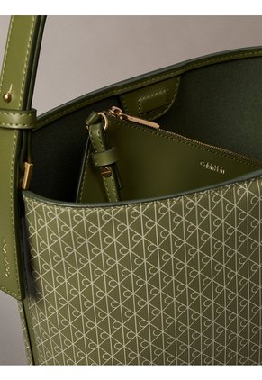 Bolso Verde Mediano Con Estampado De Emblema Y Bolsillo Interior Calvin Klein