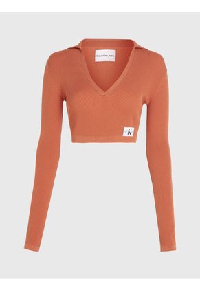 Saco Cropped Con Cuello En V Mujer Naranja Calvin Klein