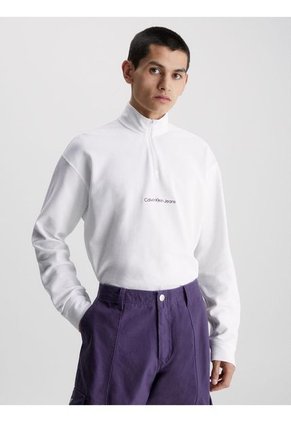 Camiseta De Manga Larga Con Cuello Cierre Hombre Blanco Calvin Klein