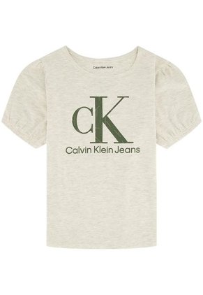 Camiseta Para Niña Con Mangas De Globo Beige Calvin Klein