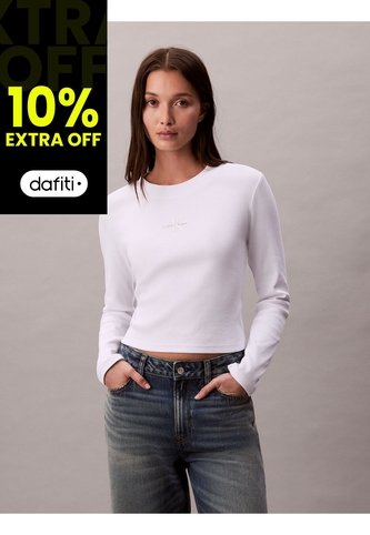 Camiseta Blanca Manga Larga Ajustada Con Monograma Calvin Klein Calvin Klein
