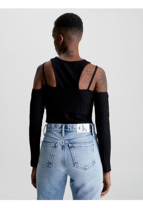 Top Recortado De Doble Capa Negro Mujer Negro Calvin Klein