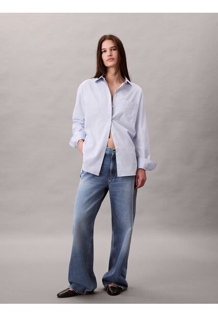 Camisa Celeste Relaxed De Popelina Calvin Klein