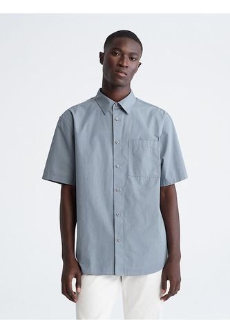 Camisa Gris Manga Corta Sencilla Y Solida Con Logo Calvin Klein
