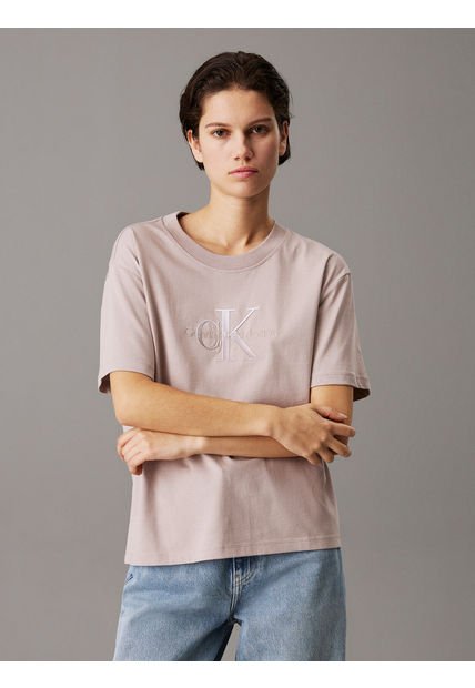 Camiseta Beige Holgada Con Monograma Calvin Klein