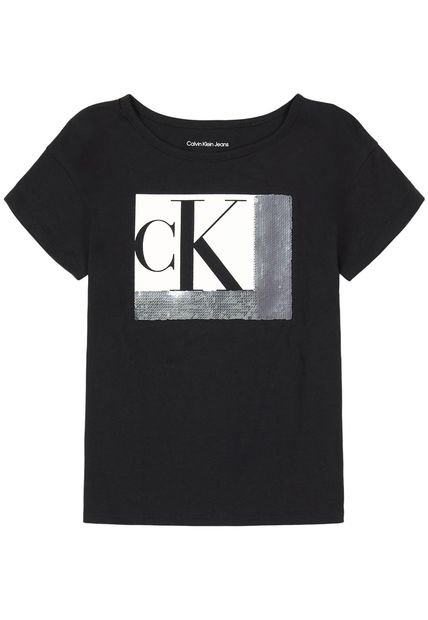 Camiseta Negro Con Lentejuelas Para Niña Calvin Klein