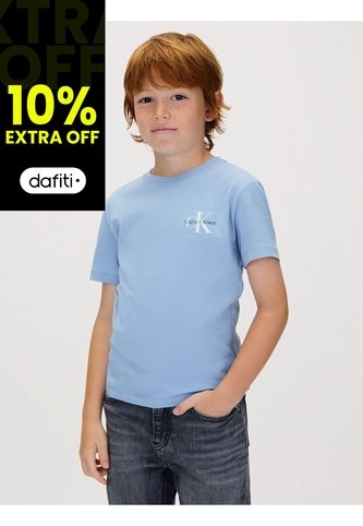 Camiseta Azul Para Niño Infantil Con Monograma Calvin Klein Calvin Klein