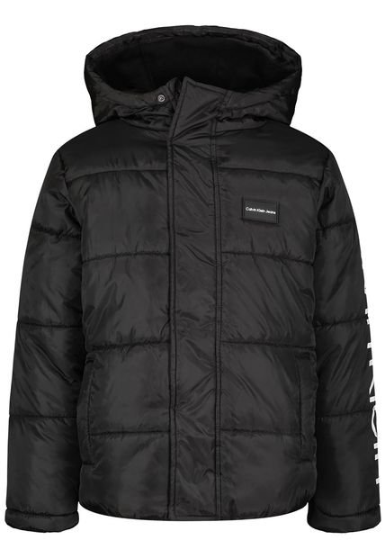 Chaqueta Negro Tipo Burbuja Con Gorro Para Niño Calvin Klein