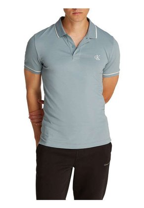 Polo Azul Slim Con Ribete En Contraste Calvin Klein