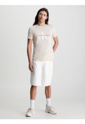 Camiseta Slim Con Monograma Hombre Beige Calvin Klein
