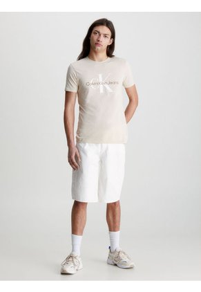 Camiseta Slim Con Monograma Hombre Beige Calvin Klein