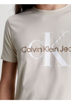 Camiseta Slim Con Monograma Hombre Beige Calvin Klein