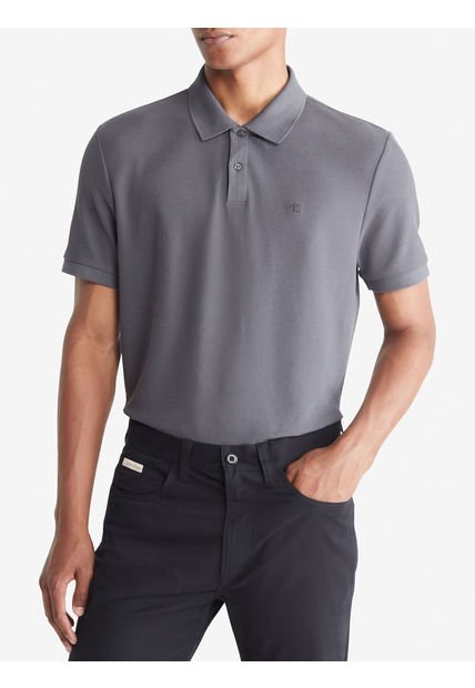 Polo Gris Clásico De Pique Refinado Calvin Klein