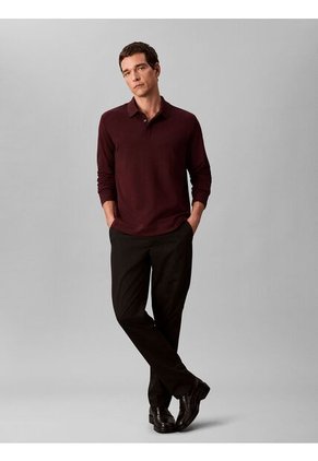 Polo Chocolate Manga Larga De Algodón Premium Con Tejido Interlock Calvin Klein