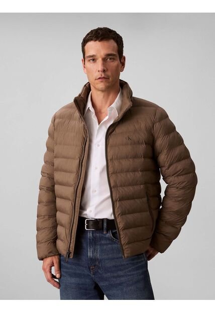 Chaqueta Chocolate Puffer De Peso Medio Con Capota Y Cierre De Cremallera Calvin Klein