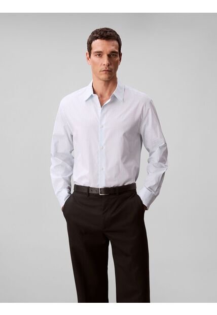 Camisa Azul Cielo Relaxed De Manga Larga En Tejido Dobby A Rayas Calvin Klein