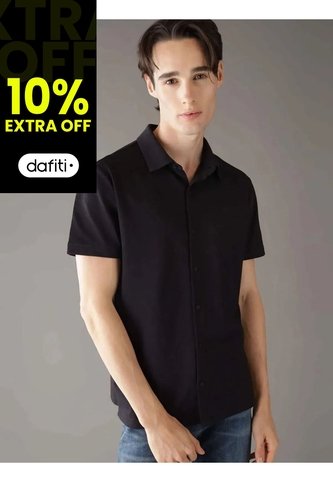 Camisa Negra Manga Corta De Tejido Interlock Suave Calvin Klein Calvin Klein