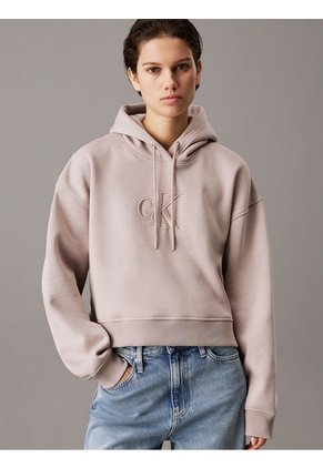 Buzo Beige Holgado Con Capota Y Monograma Calvin Klein