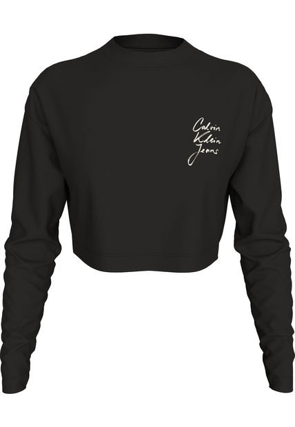 Camiseta Negra Cropped De Manga Larga Calvin Klein