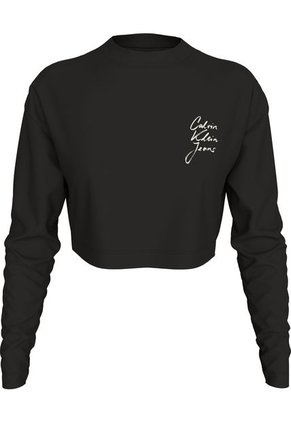 Camiseta Negra Cropped De Manga Larga Calvin Klein