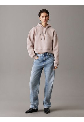 Buzo Beige Holgado Con Capota Y Monograma Calvin Klein