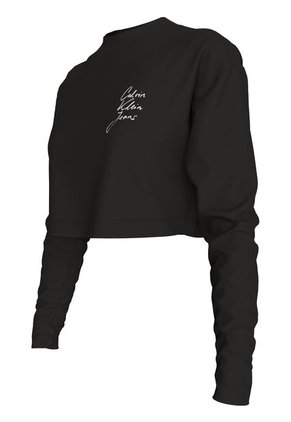 Camiseta Negra Cropped De Manga Larga Calvin Klein