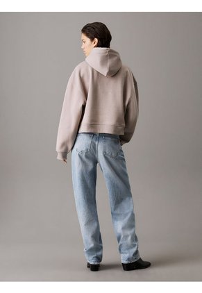 Buzo Beige Holgado Con Capota Y Monograma Calvin Klein