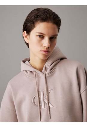 Buzo Beige Holgado Con Capota Y Monograma Calvin Klein