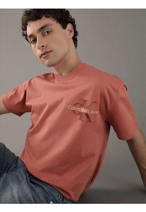 Camiseta Naranja Con Monograma Calvin Klein