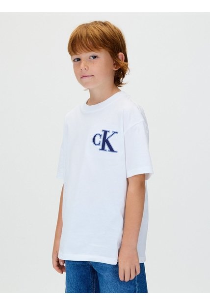 Camiseta Blanca Para Niño De Manga Corta Con Logo De Monograma Bordado Calvin Klein