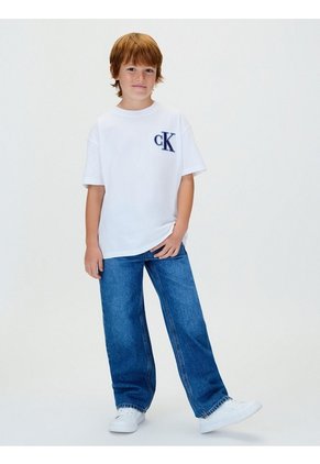Camiseta Blanca Para Niño De Manga Corta Con Logo De Monograma Bordado Calvin Klein