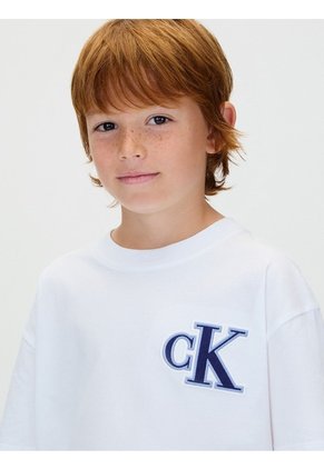 Camiseta Blanca Para Niño De Manga Corta Con Logo De Monograma Bordado Calvin Klein