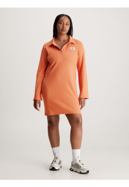 Minivestido De Canalé Con Cuello Abierto Mujer Naranja Calvin Klein