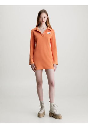 Minivestido De Canalé Con Cuello Abierto Mujer Naranja Calvin Klein