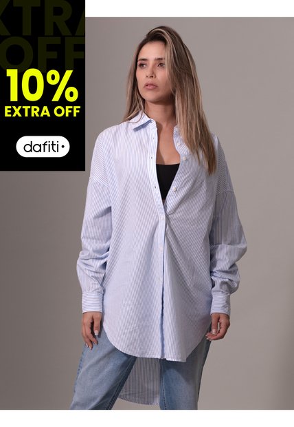 Camisa Azul Oversized Manga Larga Calvin Klein