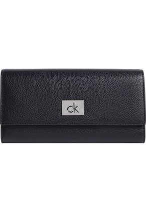 Billetera Negra Trifold Con Placa Metálica Calvin Klein