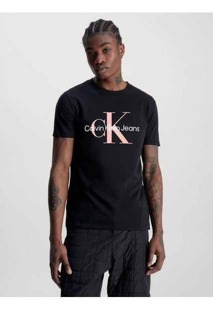 Camiseta Slim Con Monograma Hombre Negro Calvin Klein