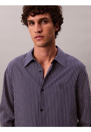 Camisa Azul Cómoda De Manga Larga Con Estampado De Rayas Calvin Klein