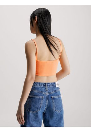Crop Top Naranja De Punto Canalé Para Mujer Calvin Klein