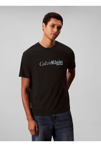 Camiseta Negra Con Estampado Gráfico De Logo En Letra Cursiva Calvin Klein Calvin Klein